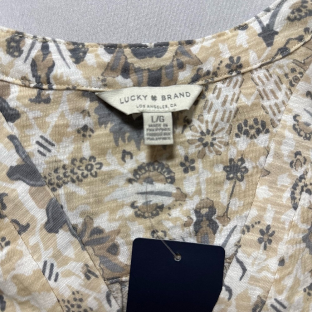 Lucky Brand Tan and Gray Floral Blouse - Picture 2 of 5